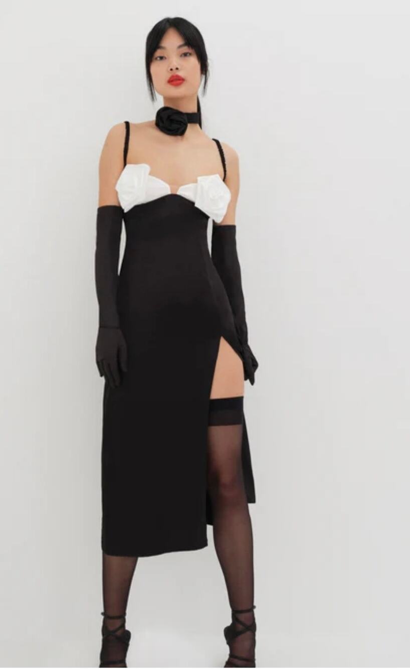 For Love & Lemons Rita Black & White Midi Dress Size Medium NWT
